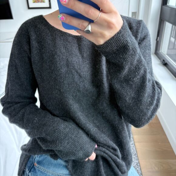 Halogen 100% Cashmere Wide Neck Pullover Sweater Dark Grey Large - Picture 4 of 8